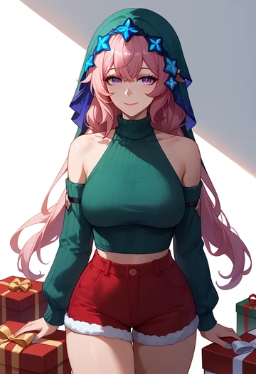 star rail,black swan,Christmas,red velvet shorts,turtleneck sweater  - AI generated anime art